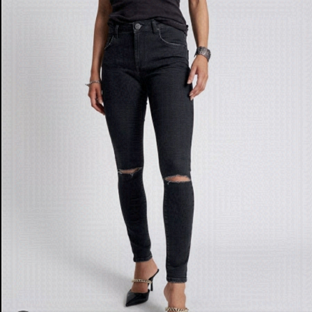 One Teaspoon Freebirds ll High Waist Skinny Jeans Raw Hem Black 28